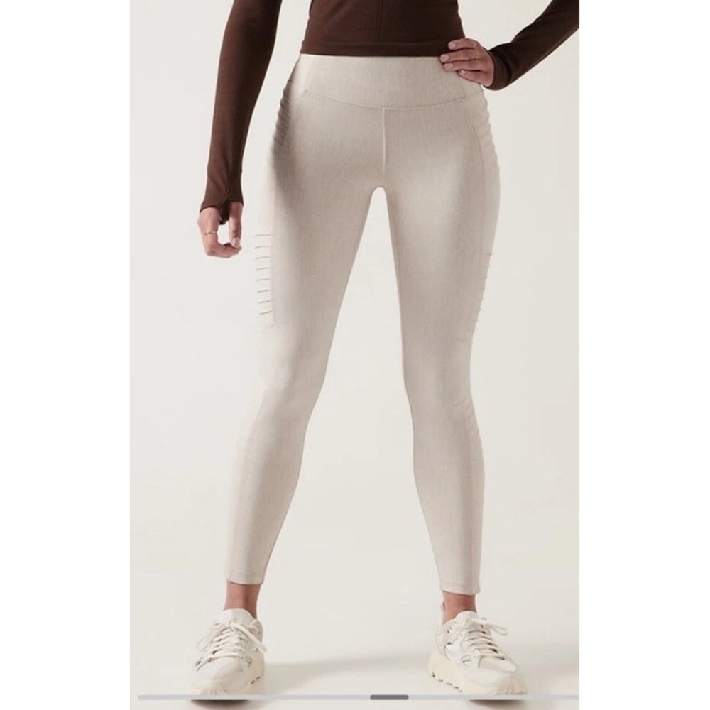 Athleta Delancey Textured Moto Tight Leggings Cream Beige Size 2X Plus NWT $119